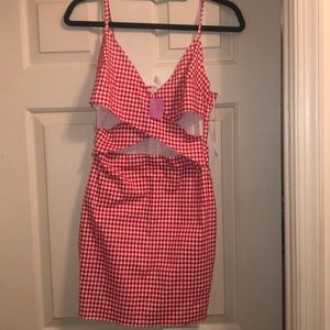 Plaid criss cross cut out dress